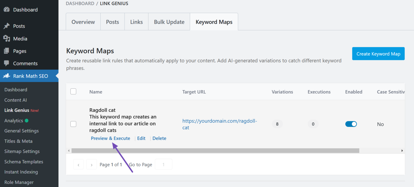 Hover over the link and click preview and execute