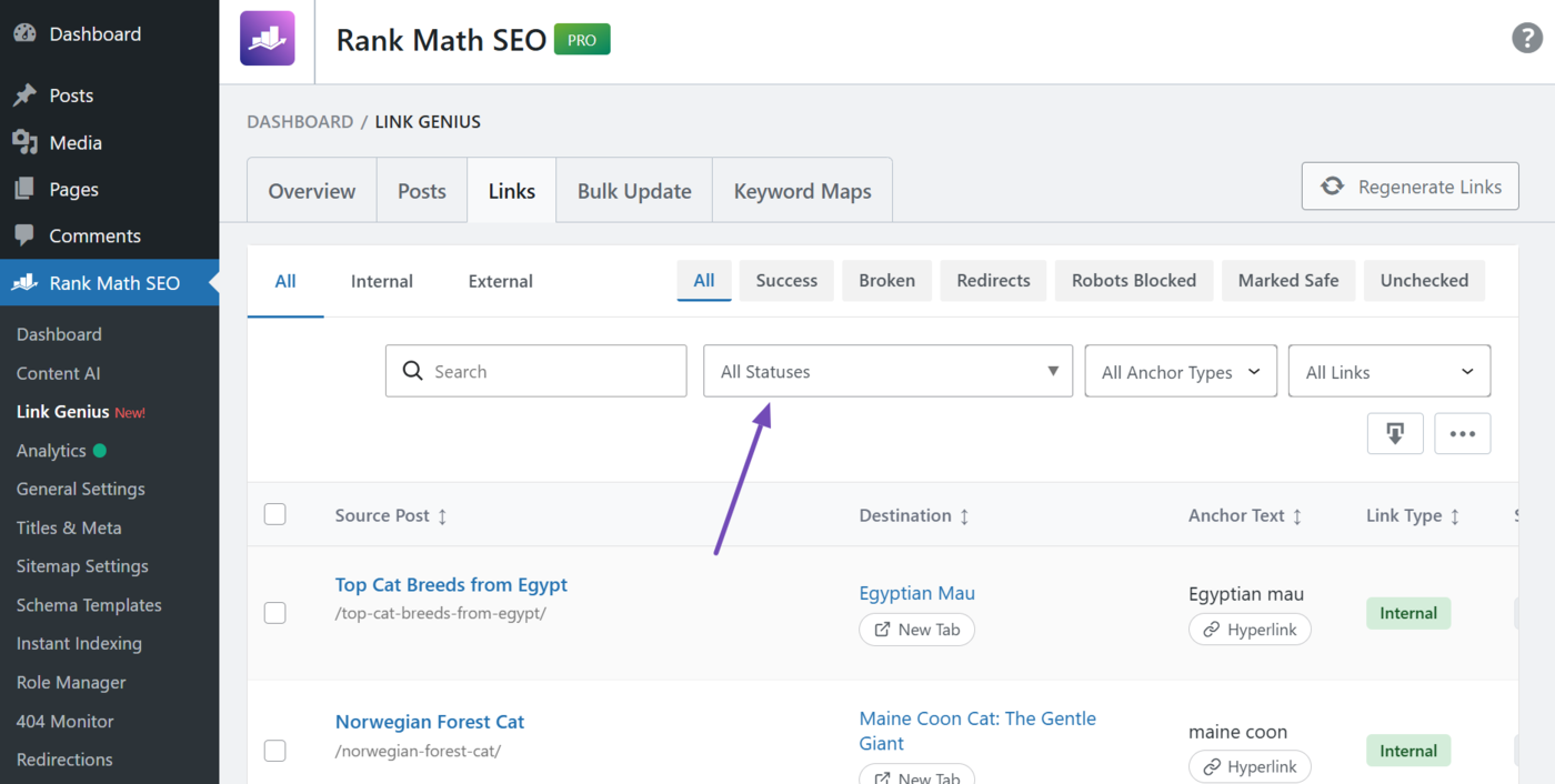 Overview of the HTTP status filter