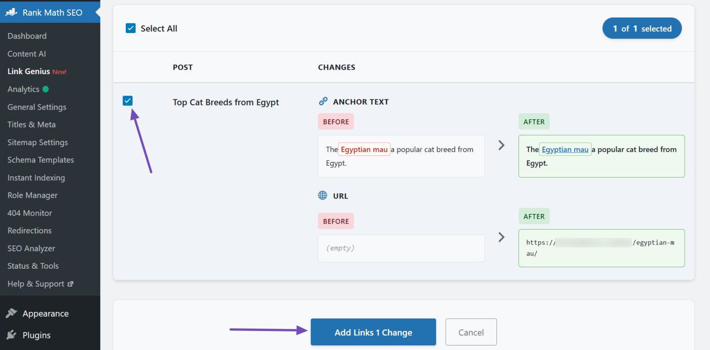 Preview your keyword map and click Add links change
