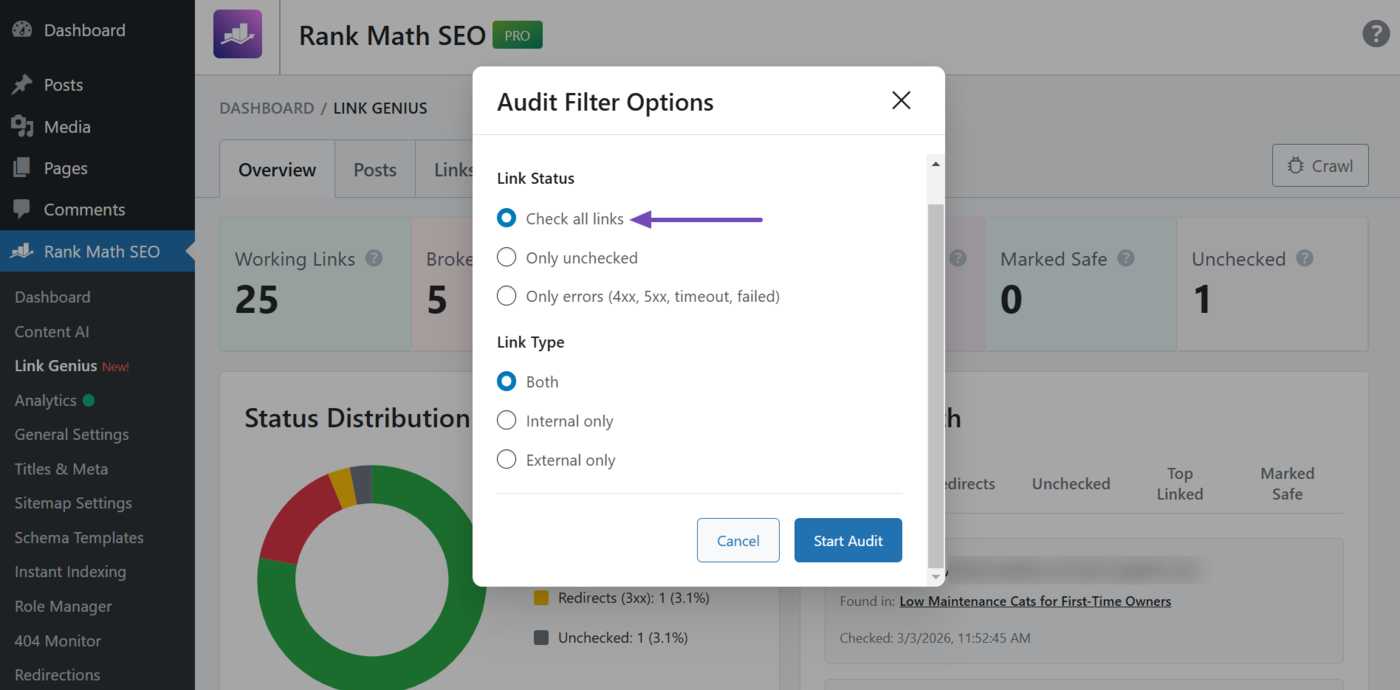 Select Check all links