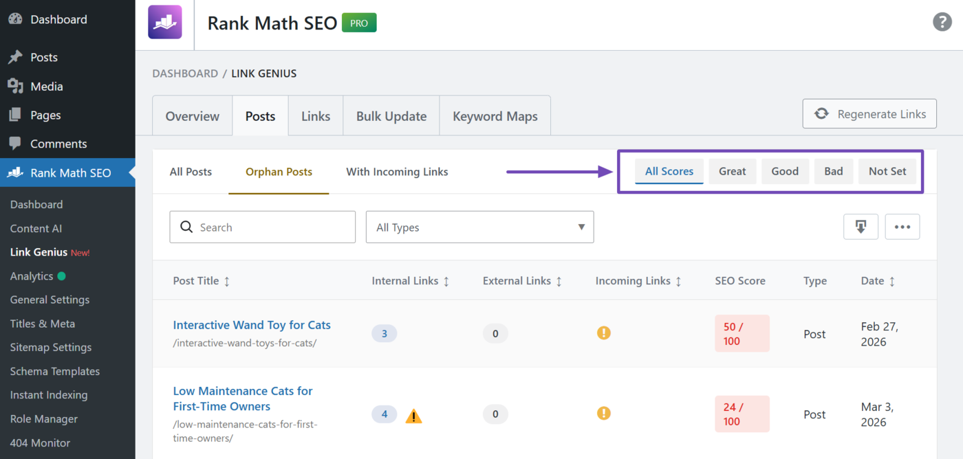 Select an SEO score to display
