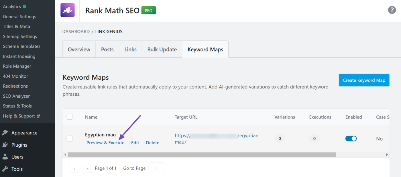 Select preview and execute in the keyword map