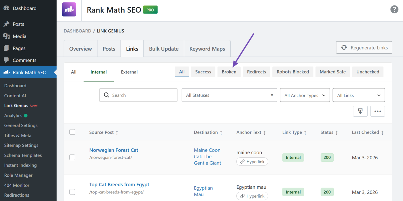 Select the Broken filter