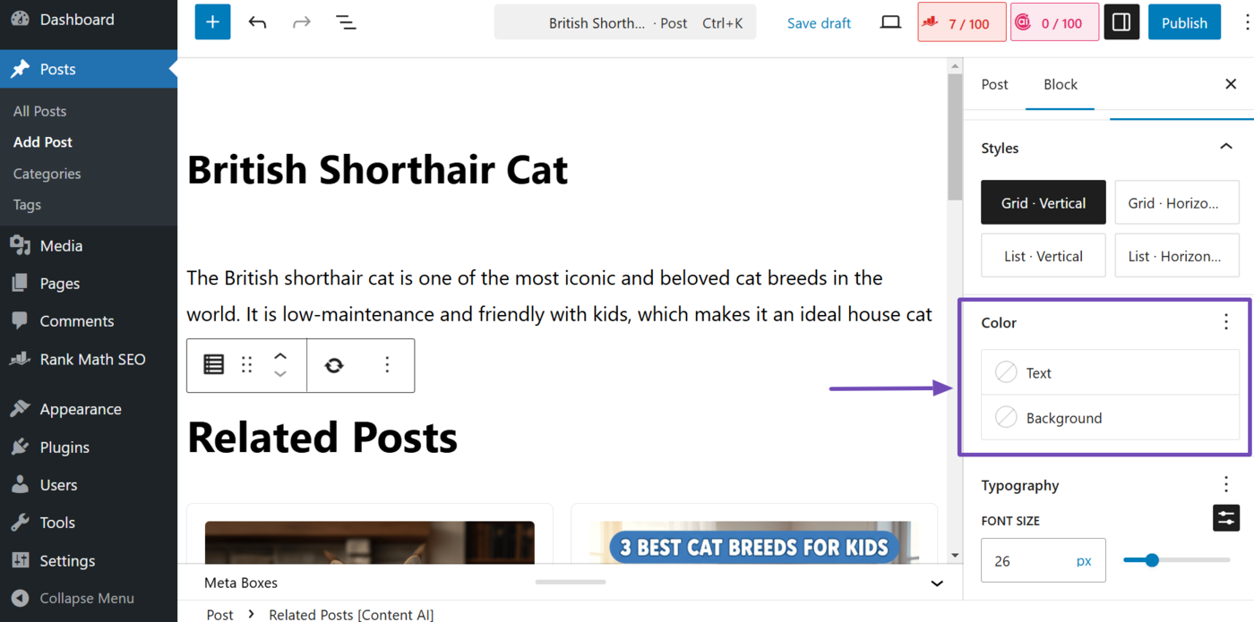Select the text and background color
