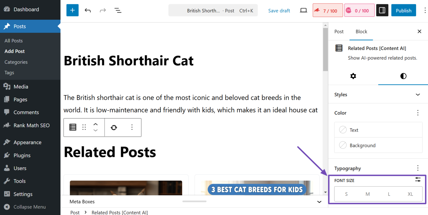 Typography text size options