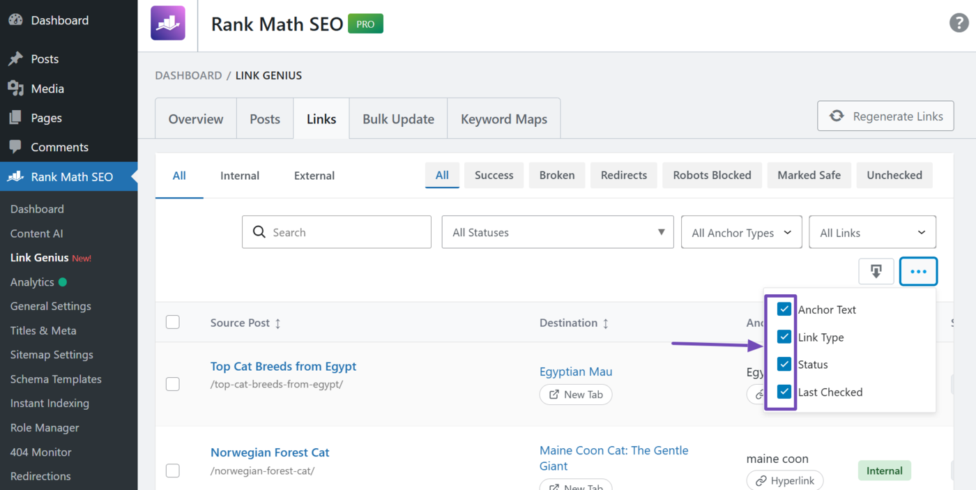Uncheck the columns to hide