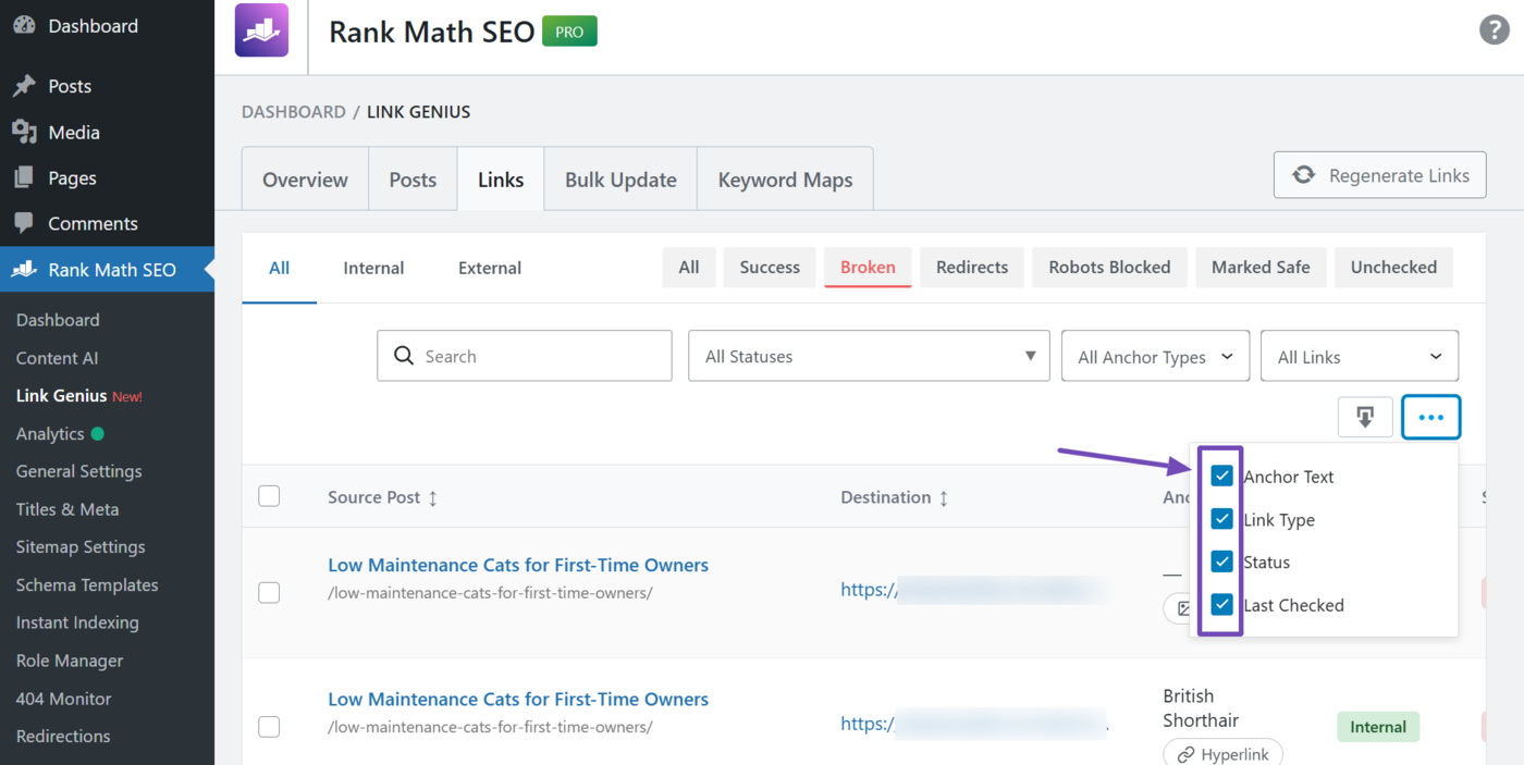 Uncheck the columns you do not to view or export