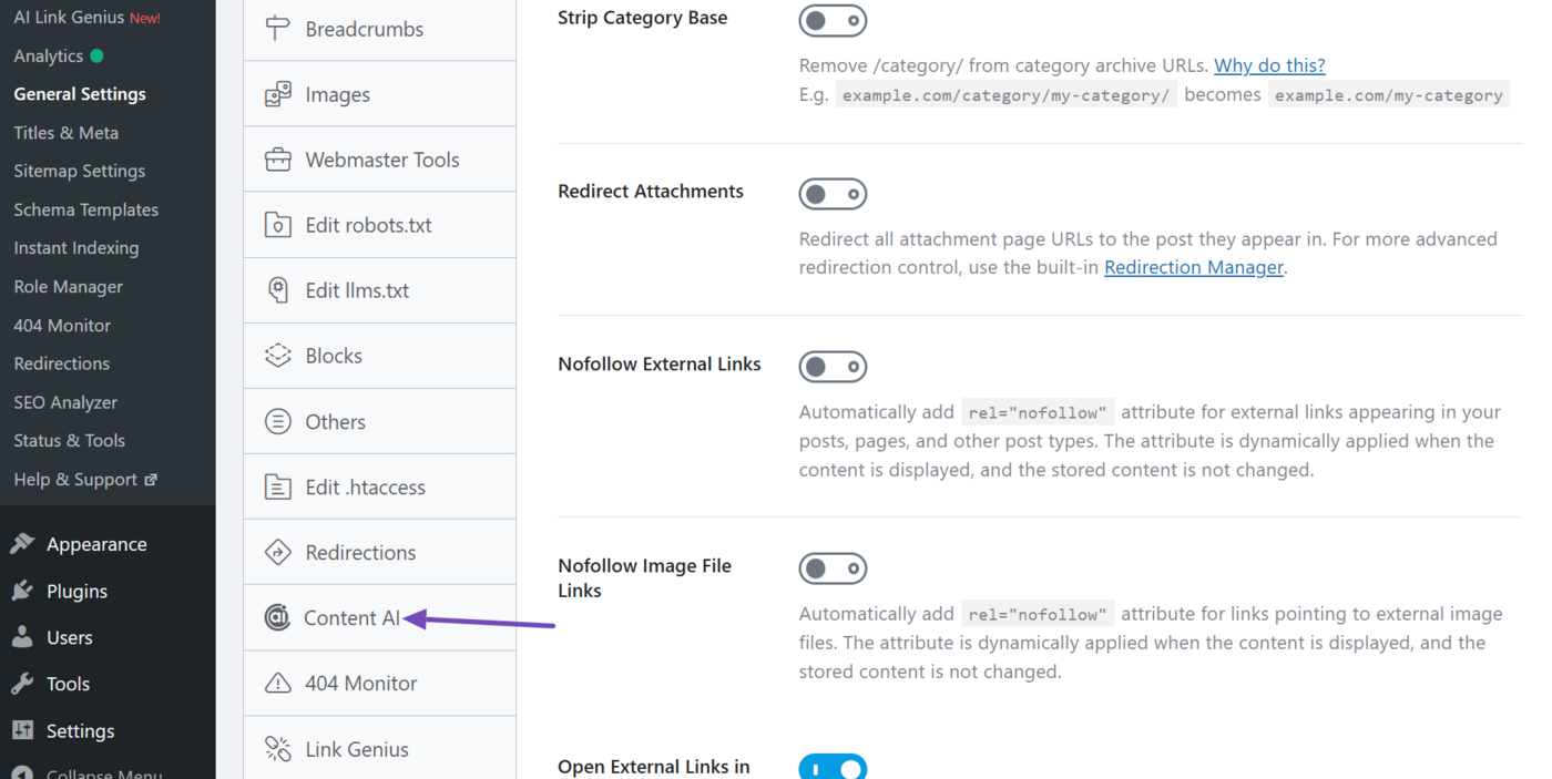 Click Content AI in General Settings