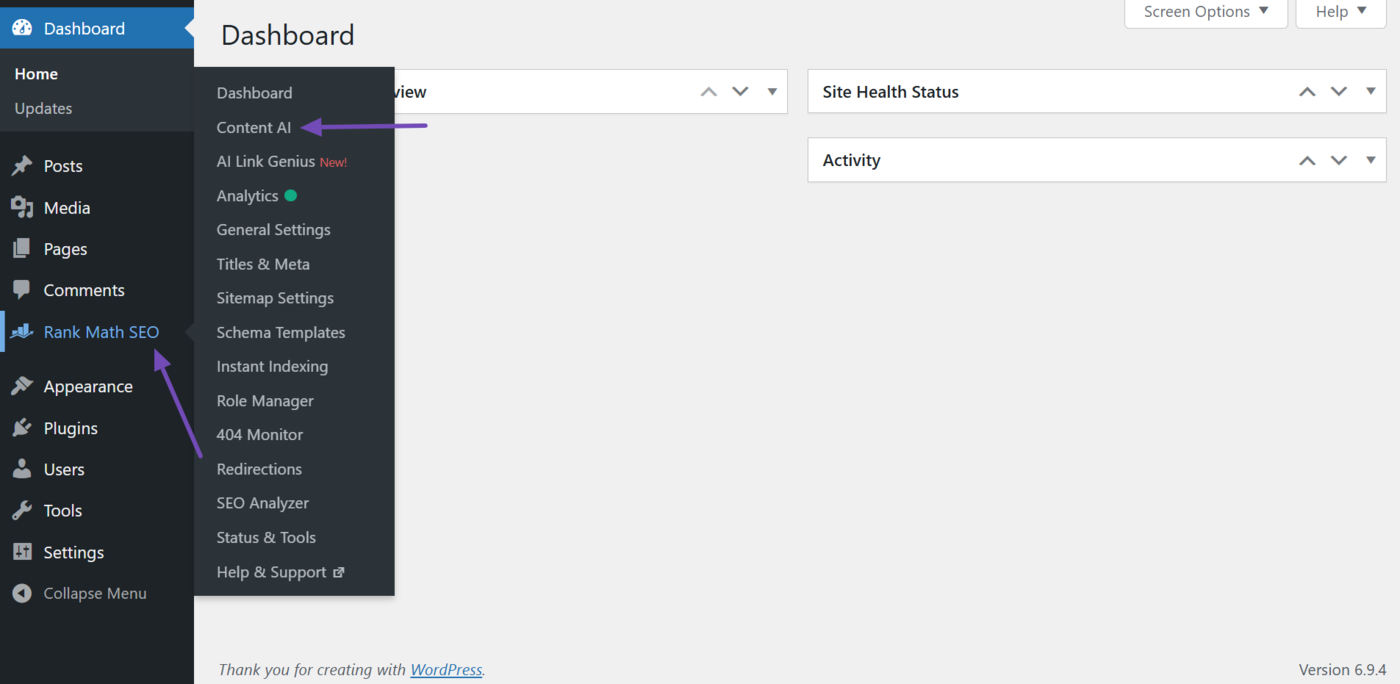 Navigate to Content AI from your WordPress dashboard