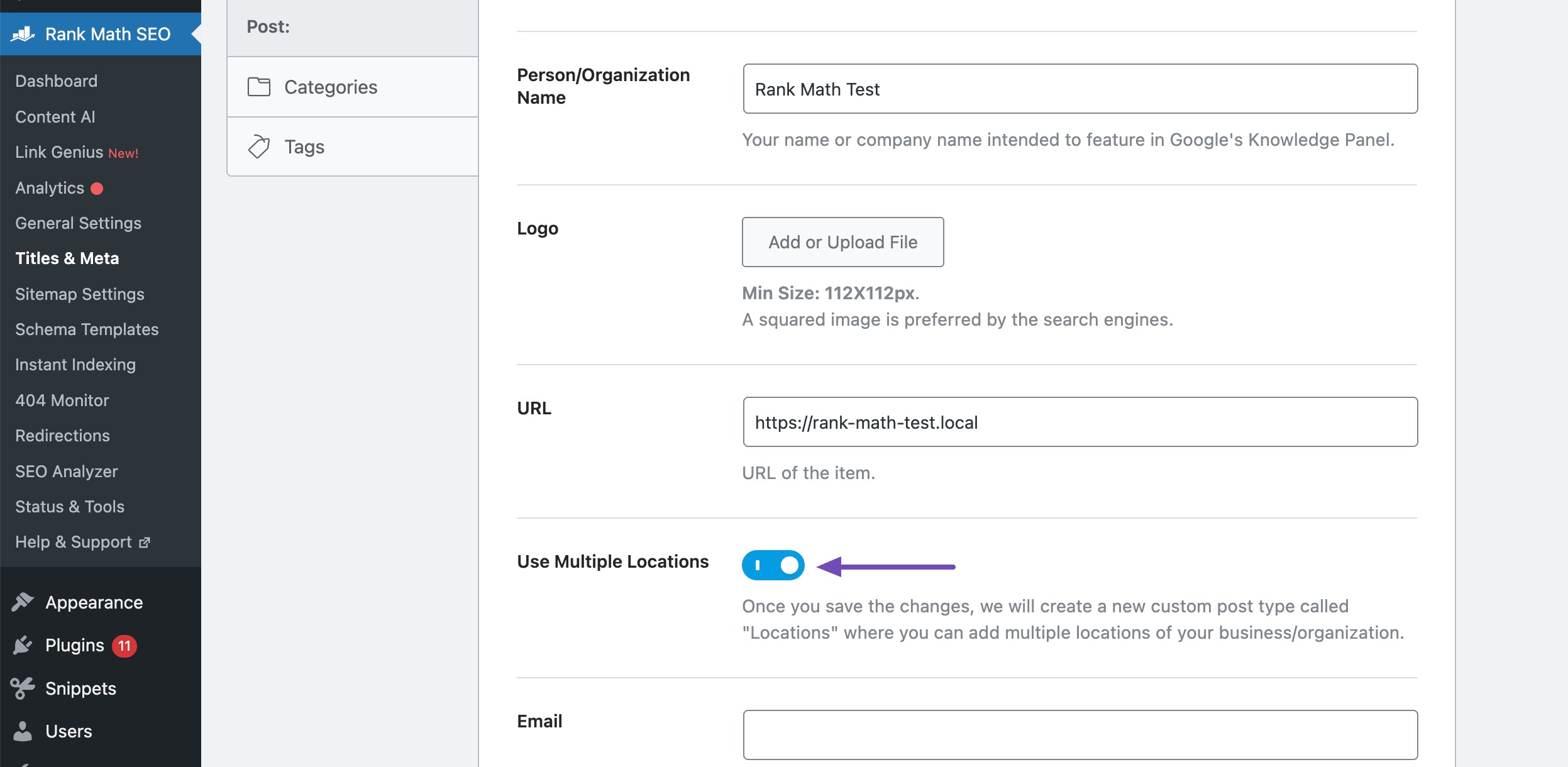 multiple locations in Rank Math to improve service page seo