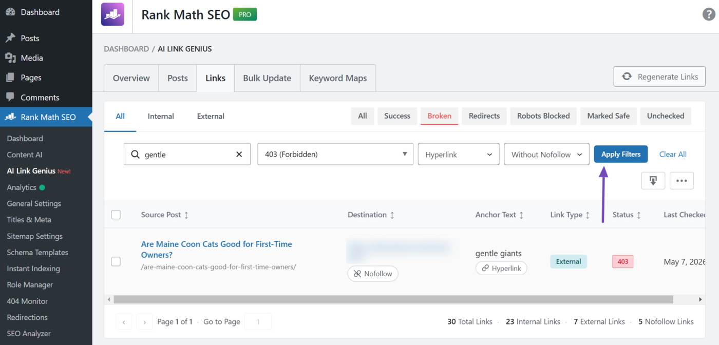 Click Apply filters to apply the dropdown filters