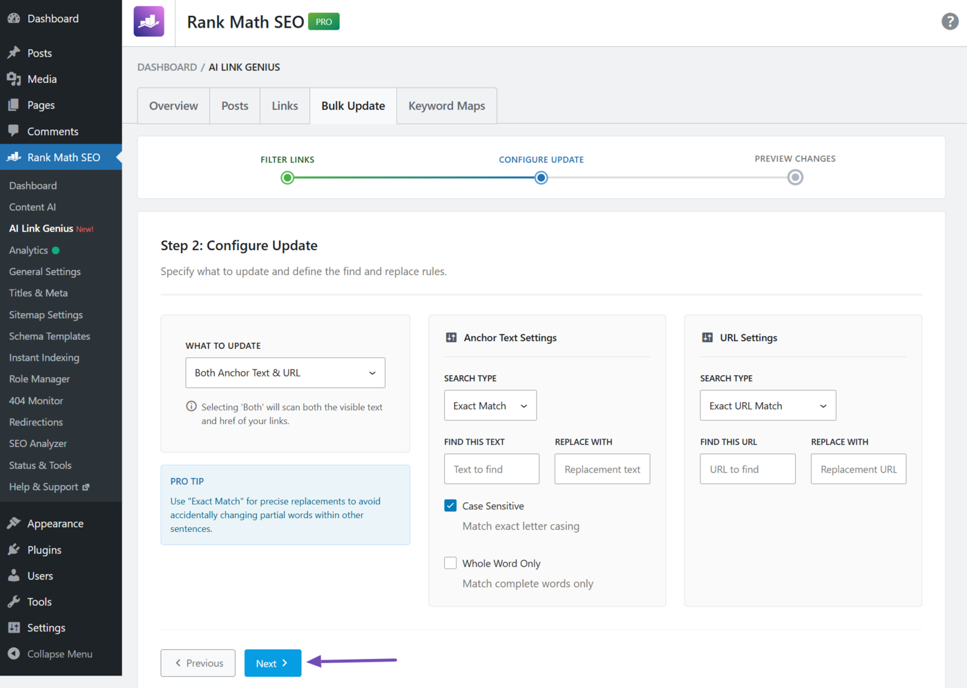 Configure update settings in the Bulk update tool