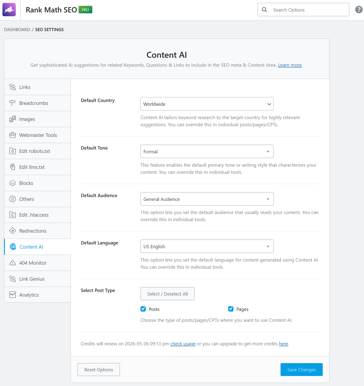 Content AI settings
