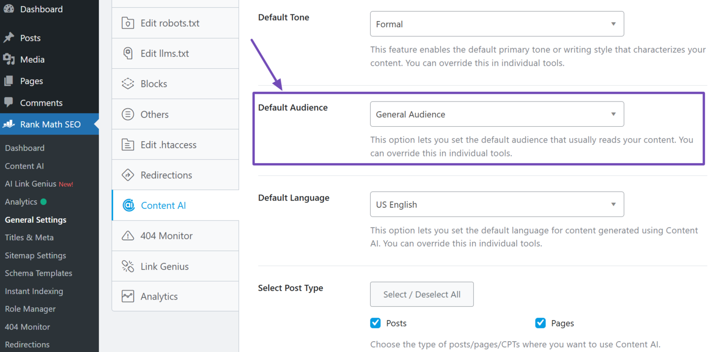 Default Audience in Content AI