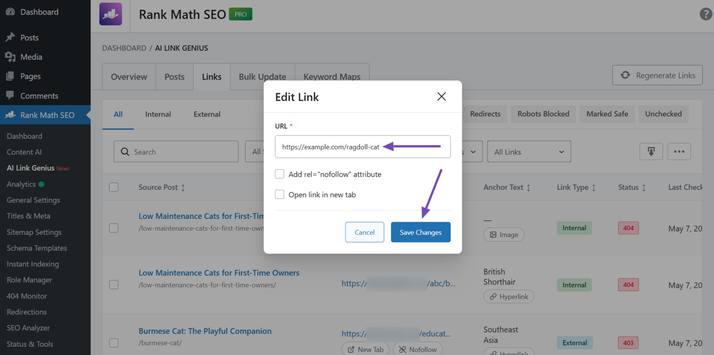 Enter the correct URL and click Save changes