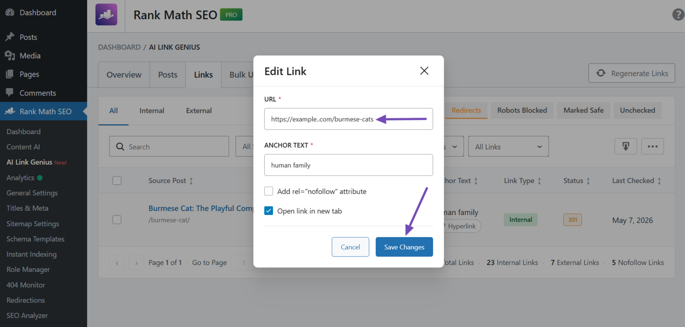 Enter the final URL and click Save changes