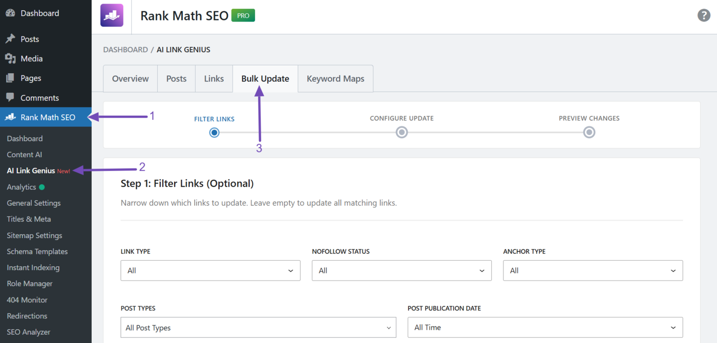 Head to Bulk update in AI Link Genius