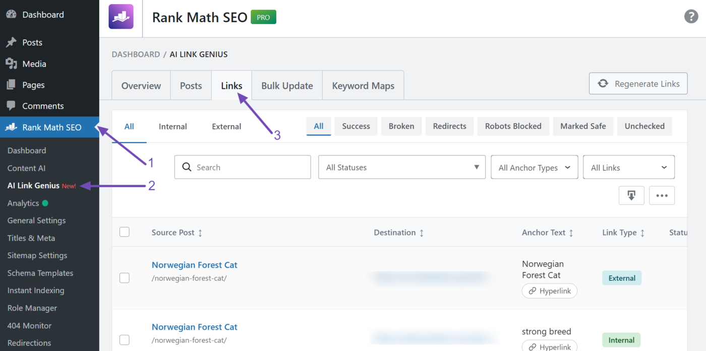 Head to the AI Link Genius Links tab