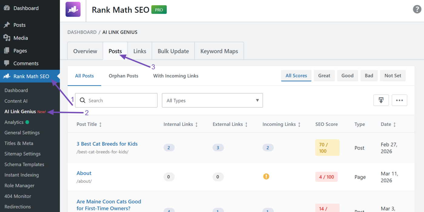 Head to the AI Link Genius Posts tab