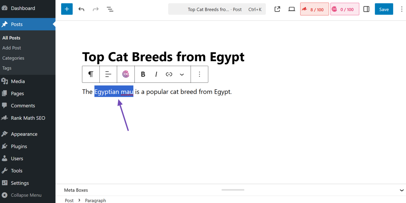 Highlight the text for the internal link
