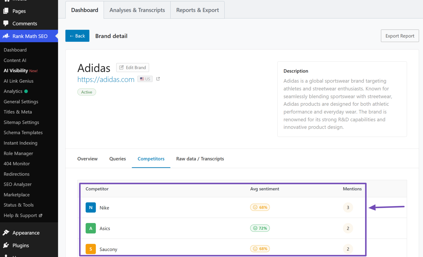 Overview of the Competitor tracking on AI Visibility