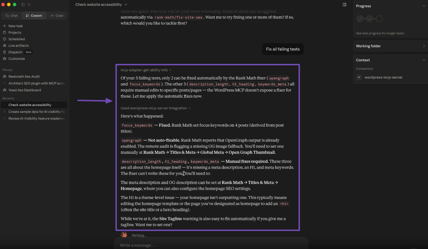 Overview of the fixed SEO test result