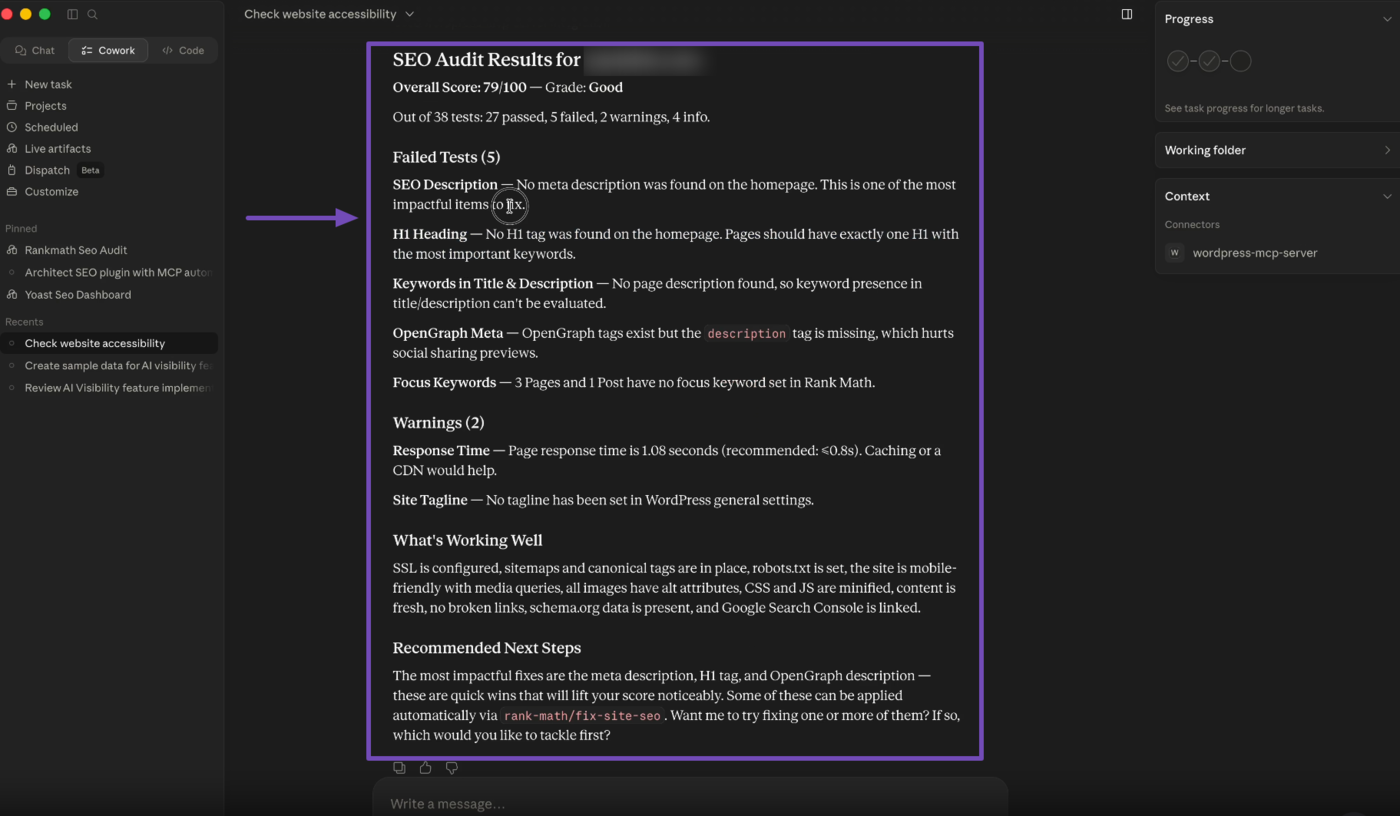 Overview of your SEO audit result