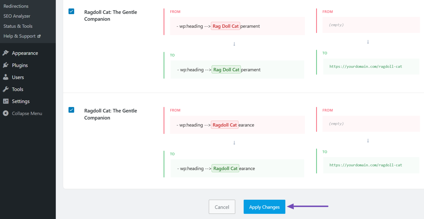 Review the links and click Apply changes