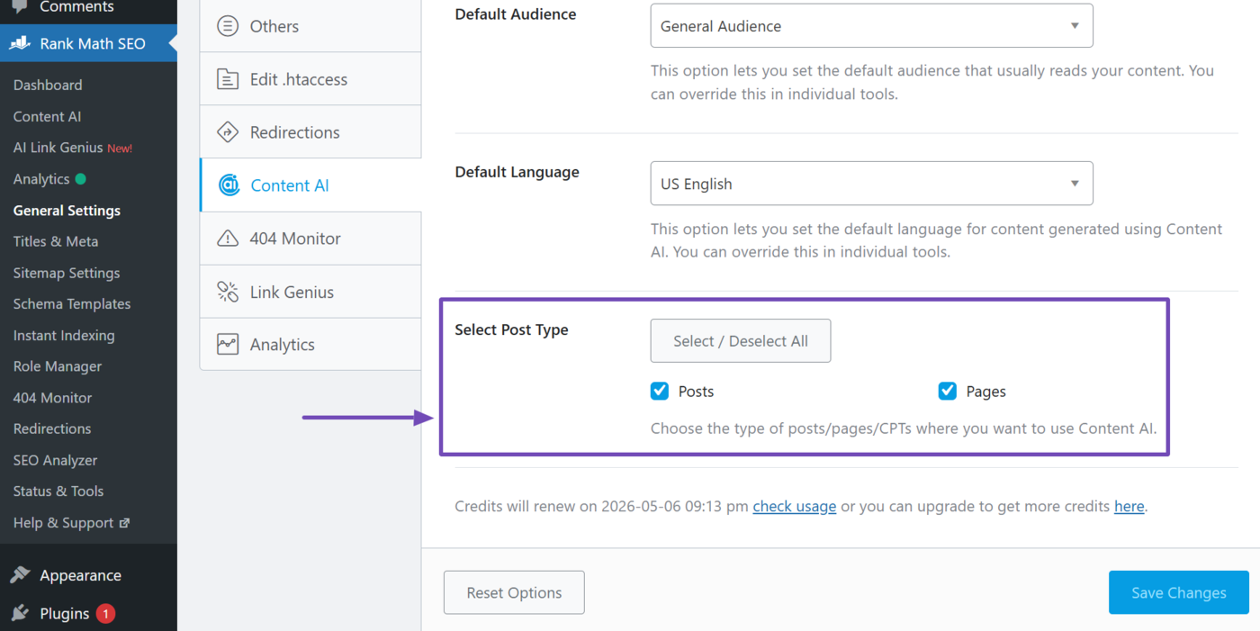 Select Post Type in Content AI