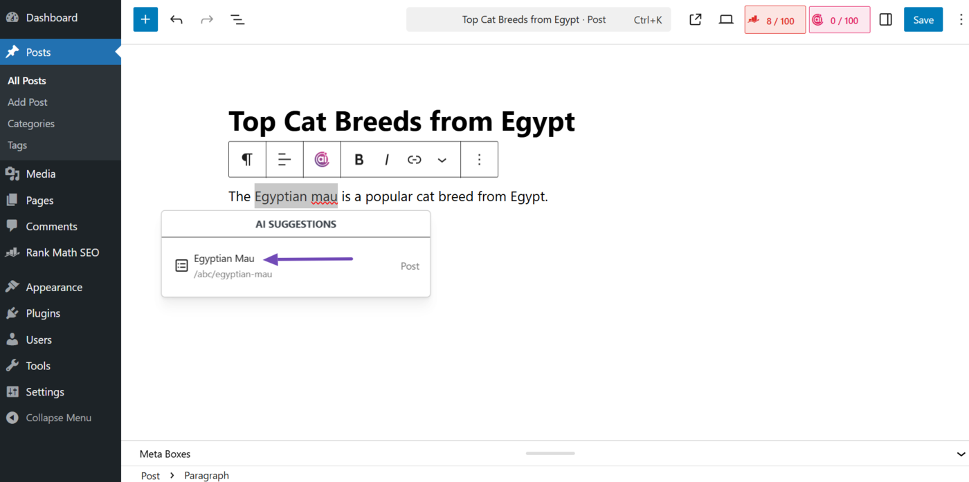 Select the link to add to the text
