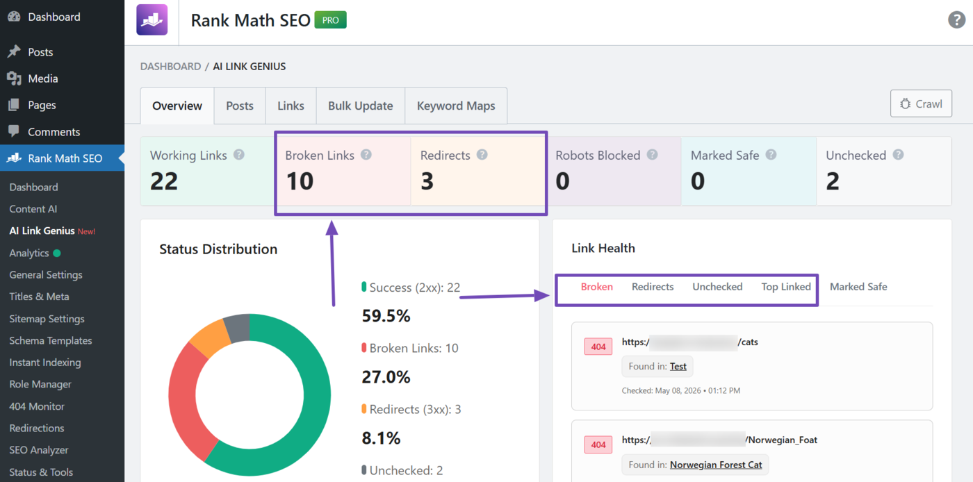 Site link health metrics to pay attention to