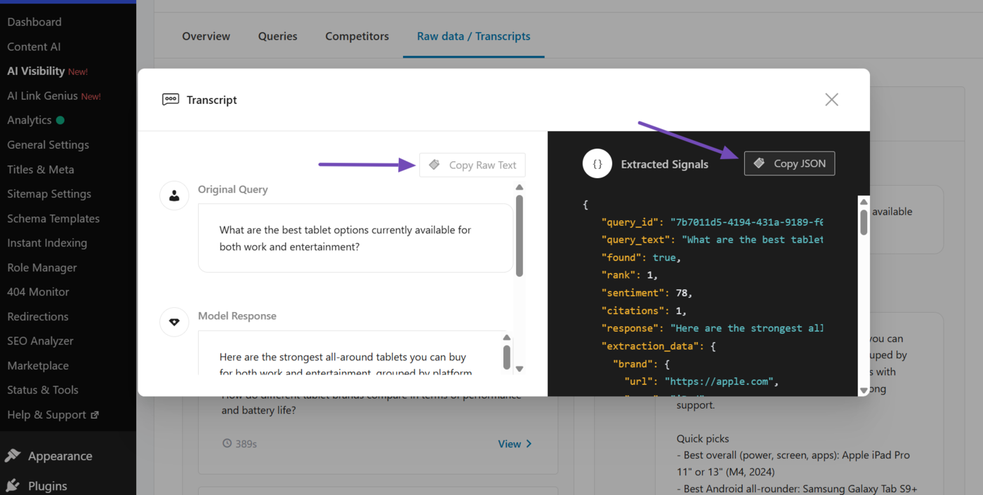 Click Copy Raw text or Copy JSON depending in your needs