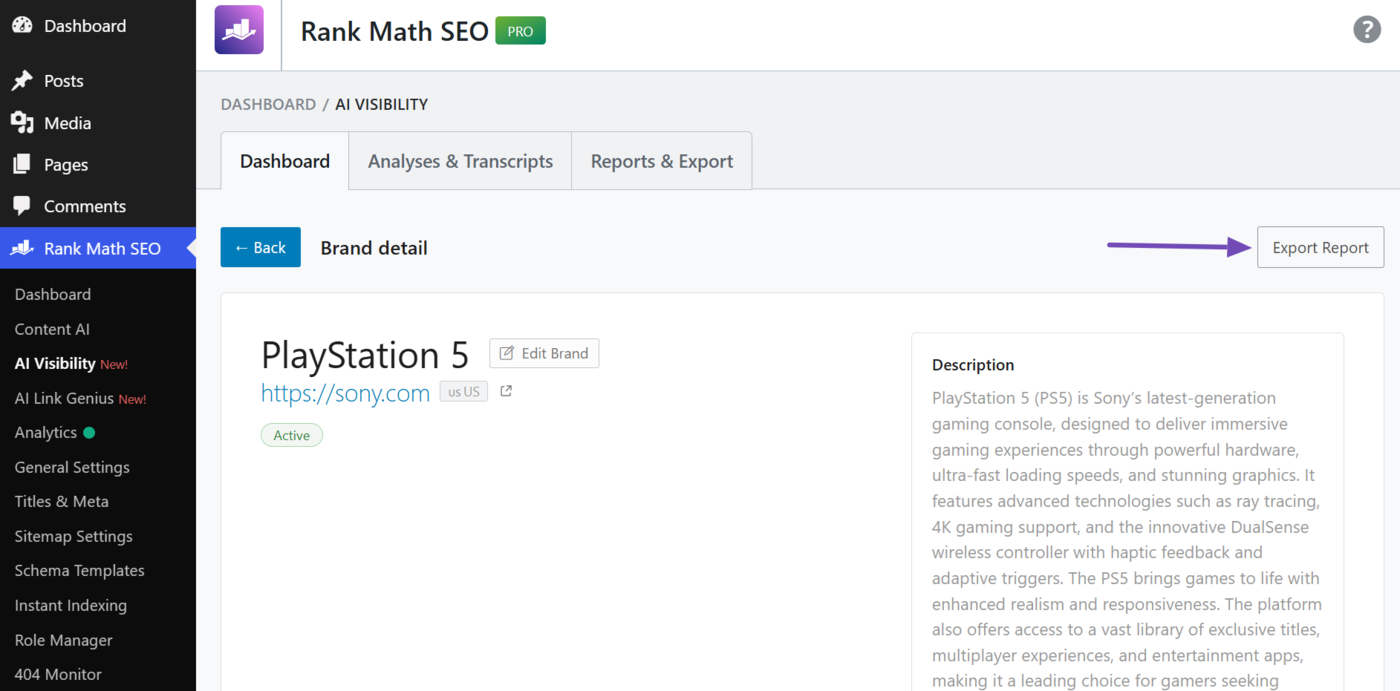 Click Export Report to export the report