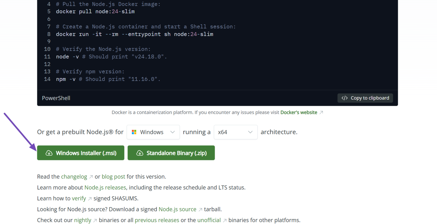 Download Node.js to your device
