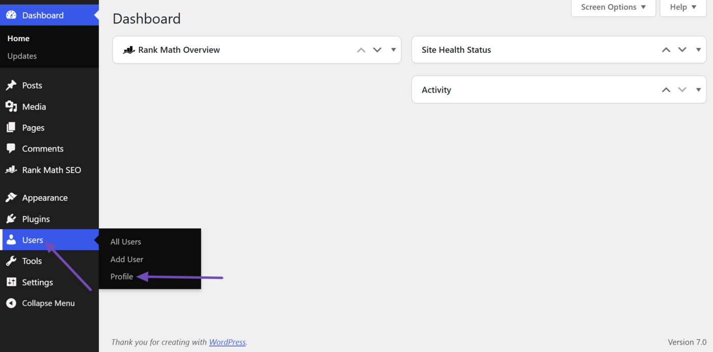 Head to Profile from your WordPress dashboard