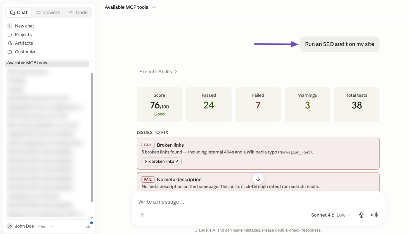 Instruct Claude to perform SEO tasks using MCP
