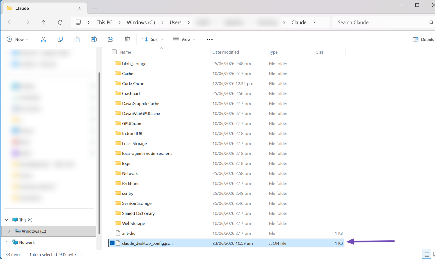Open the Claude desktop config JSON file