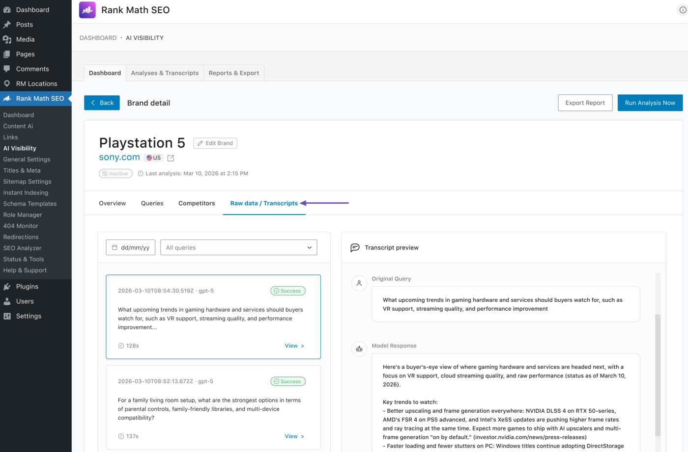 Overview of the AI Visibility Dashboard Raw Data or Transcripts