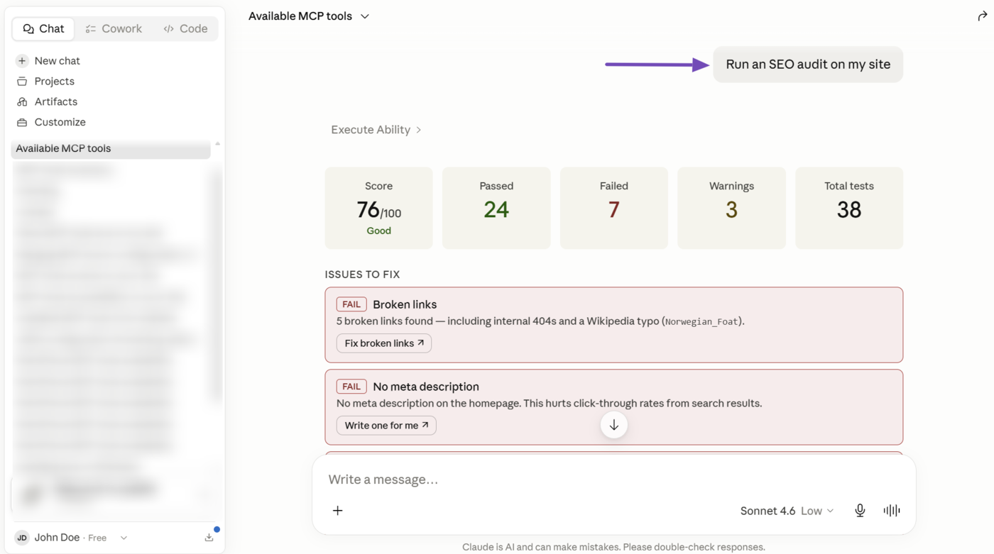 Overview of the Audit Site SEO MCP tool in Rank Math