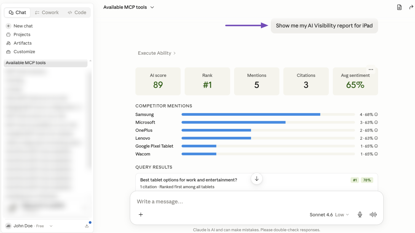 Overview of the Get AI Visibility Brand Insights MCP tool in Rank Math