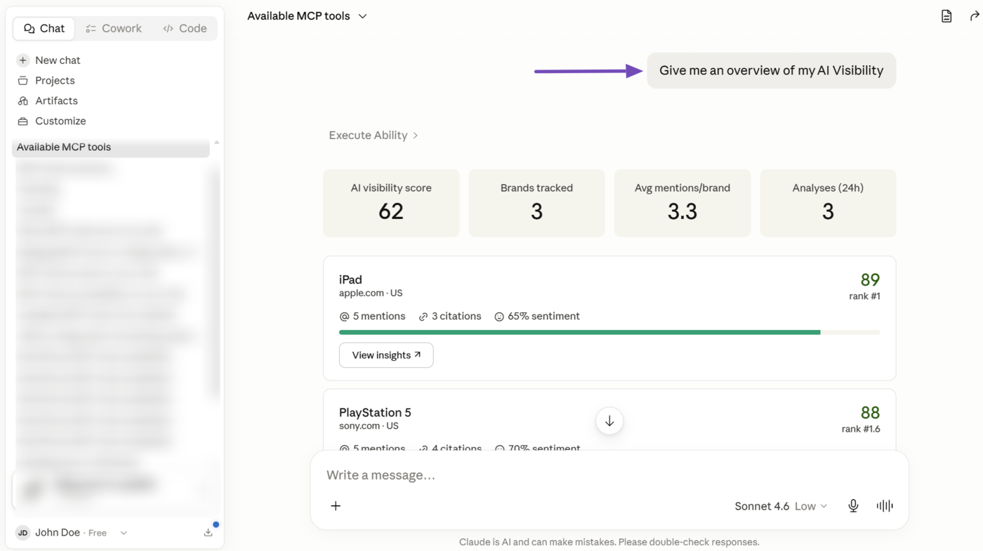 Overview of the Get AI Visibility Overview MCP tool in Rank Math