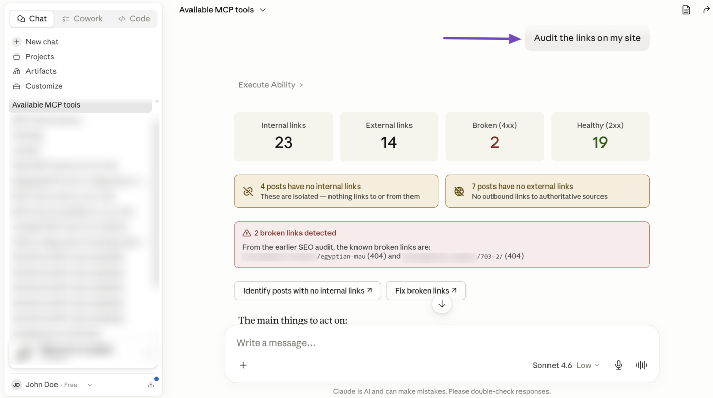 Overview of the Get Link Report MCP tool in Rank Math