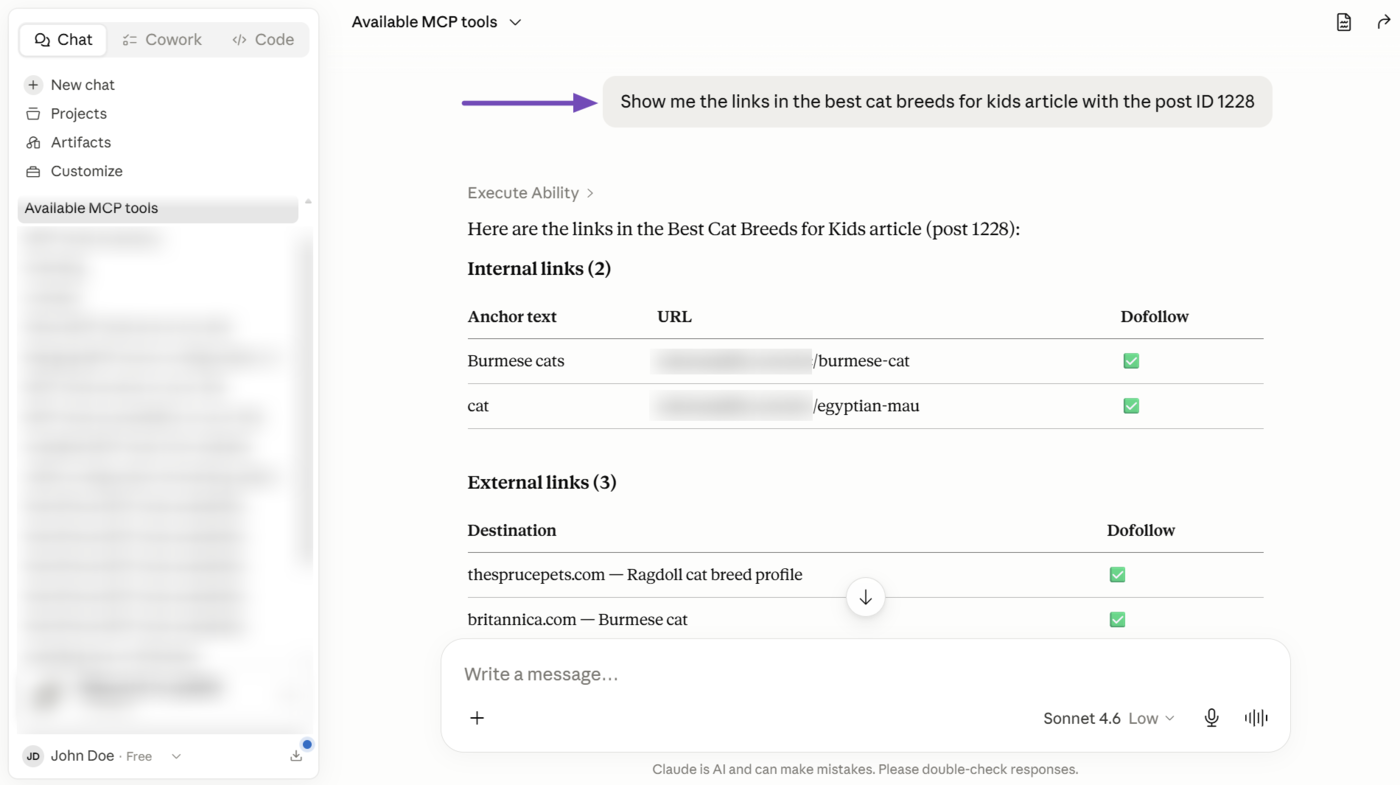 Overview of the Get Post Links MCP tool in Rank Math