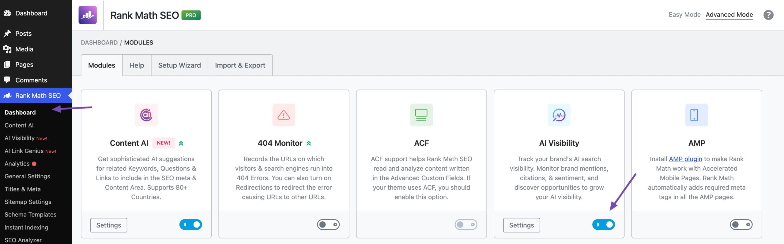 Enable AI Visibility module in Rank Math