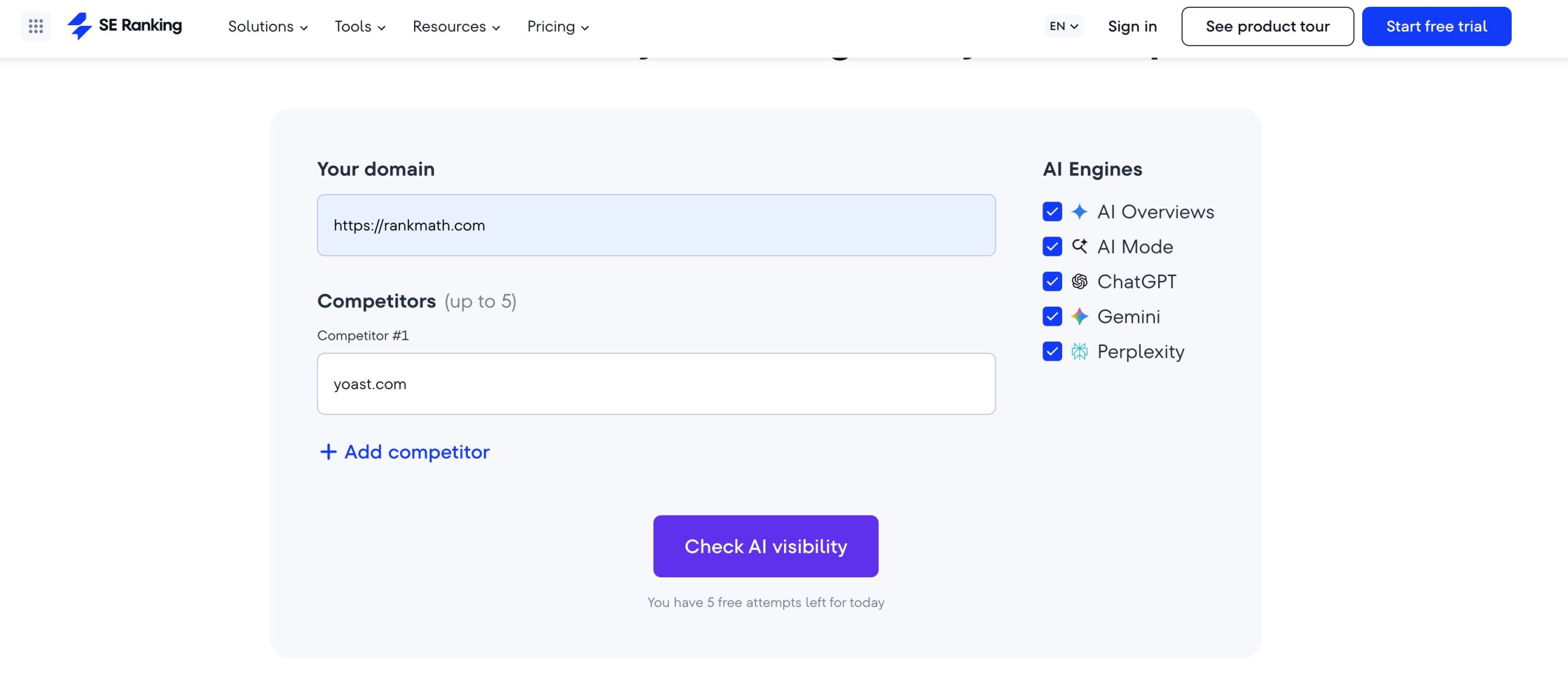 10 Best AI Rank Tracking Tools to Monitor Your Search Visibility » Rank Math 12 SE Ranking AI Visibility Tracker