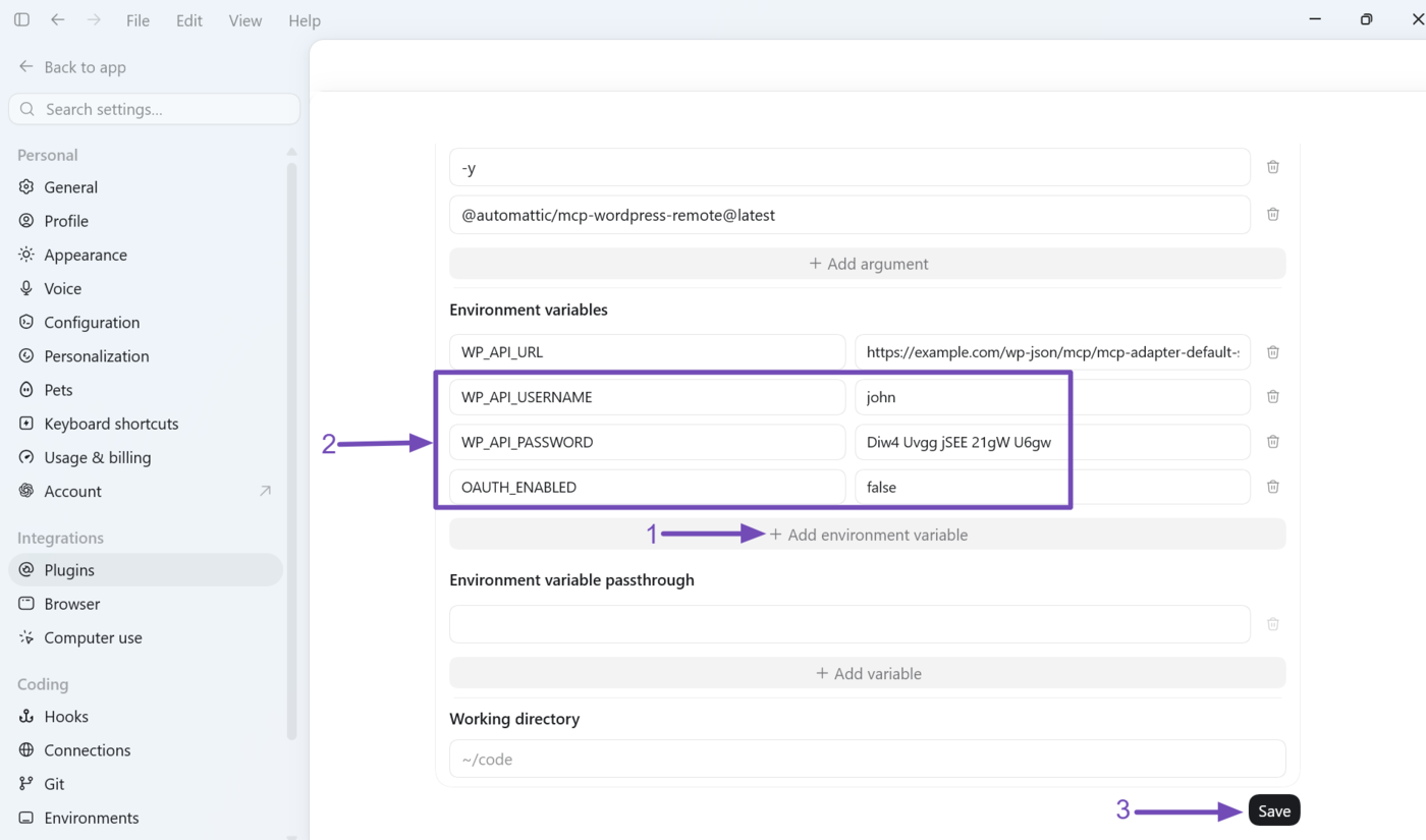 Add three new environment variables and click Save