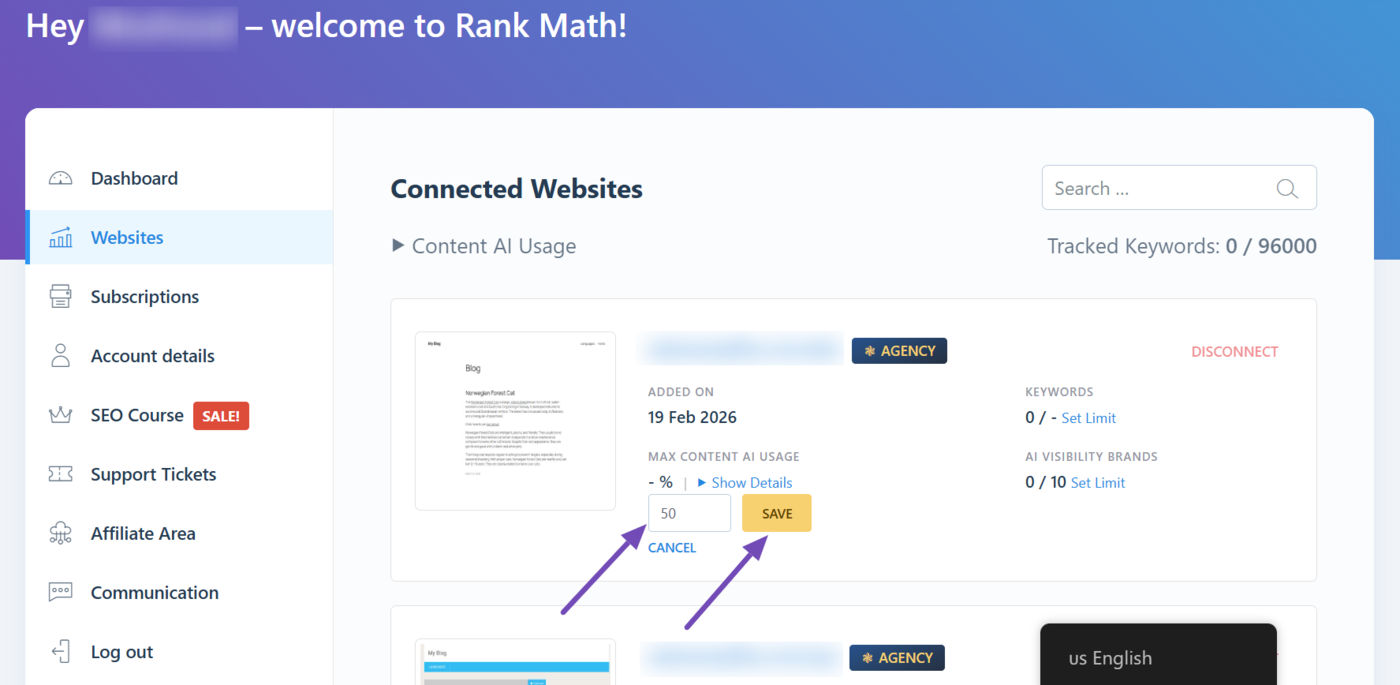 Allocate the Content AI usage limit and click Save