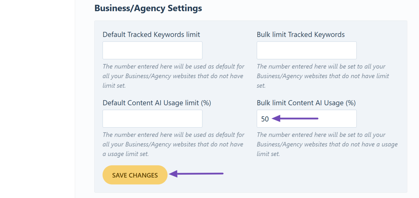 Bulk Limit Content AI Usage setting