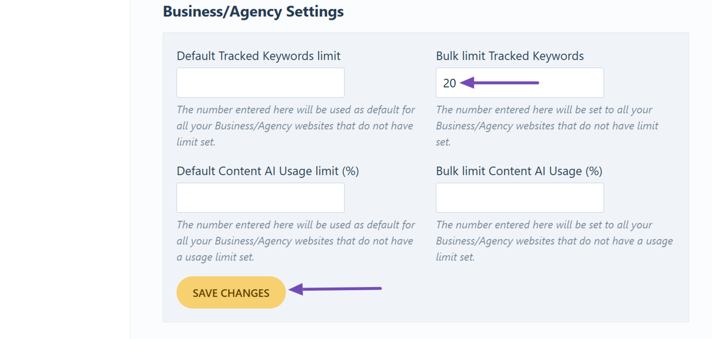 Bulk limit tracked keywords