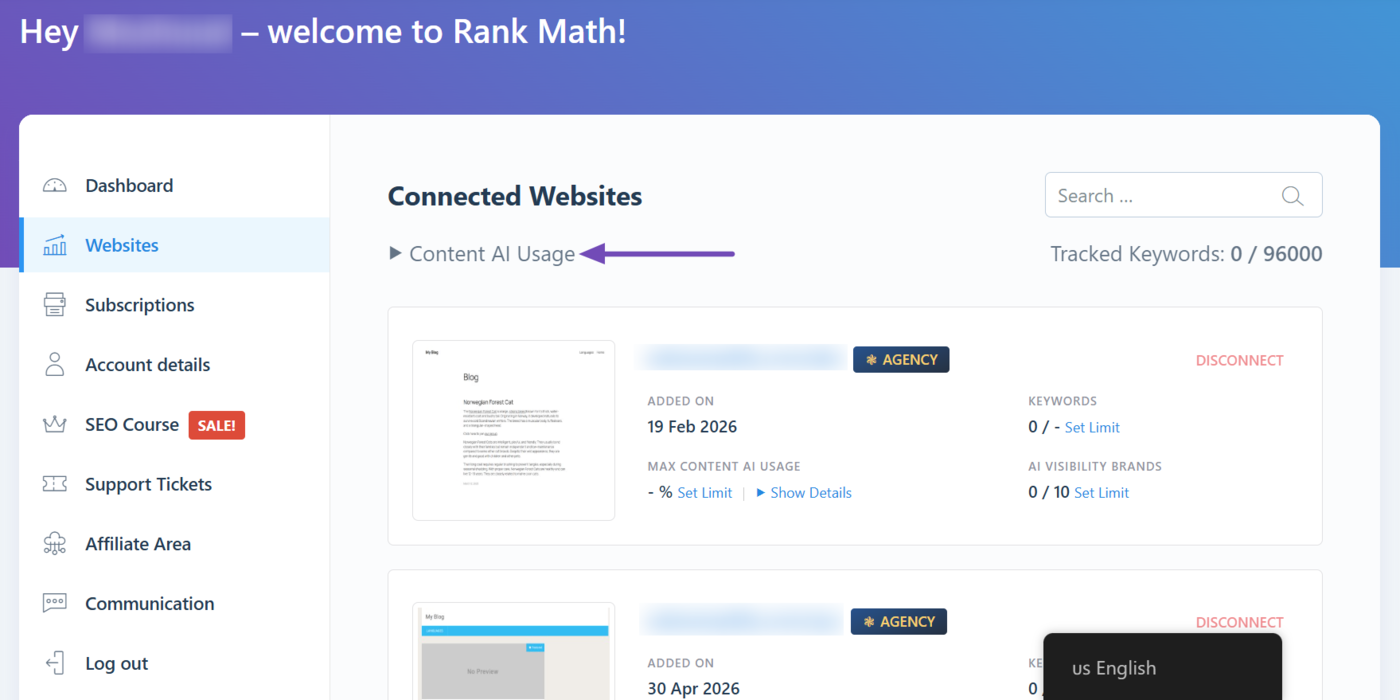 Click the Content AI Usage dropdown